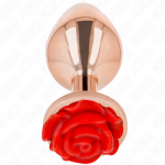 KINK PLEASURE PLUGS &ndash; kink - rožinė auksinė analinė ki&scaron;tuko su raudona rože l