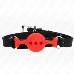 KINK COLLAR & GAG &ndash; kink - full silicone gag 55 x 2 cm with 4 cm ball size s red adjustable 35-51 cm