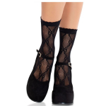 LEG AVENUE HOSIERY - Juodos Nėriniuotos Kojinaitės su Kaspinu