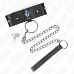 KINK COLLAR & GAG &ndash; kink - kaklo papuo&scaron;alas 65 cm su diržu su mėlynais deimantais reguliuojamas 36-43 cm x 5 cm