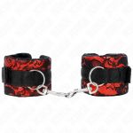 KINK WRIST RESTRAINT &ndash; kink - trumpas aksominis kra&scaron;tas rie&scaron;ų apribojimams ir nylono kra&scaron;tas raudonas / juodas 23 x 6.5 cm