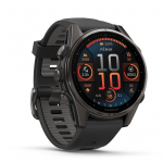 Garmin fenix 8 &ndash; 43 mm, AMOLED Sapphire, Pilkos anglies spalvos DLC titanas su juodos / pilkos akmenukų spalvos silikoniniu dirželiu