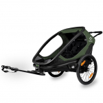 Daugiafunkcinis vežimėlis dviračio priekaba vaikui 2 vietė Hamax Outback žalia juoda