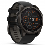 Garmin fenix 8 &ndash; 47 mm, SOLAR Sapphire, Pilkos anglies spalvos DLC titanas su juodos / pilkos akmenukų spalvos silikoniniu dirželiu