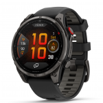 Garmin fenix 8 Pro &ndash; 47 mm, AMOLED Sapphire, Pilkos anglies spalvos DLC titanas su juodos / pilkos akmenukų spalvos silikoniniu dirželiu