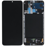 Ekranas tinkantis Samsung A705 A70 su lietimui jautriu stikliuku ir rėmeliu Black (service pack)