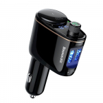 Įkroviklis automobilinis + FM transmiteris BASEUS (S-06) (2xUSB,bluetooth, 3.4A) juodas