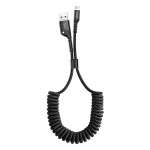Spiralinis kabelis USB2.0 A ki&scaron;tukas - IP Lightning ki&scaron;tukas 1.0m juodas su nailoniniu &scaron;arvu Fish Eye juod