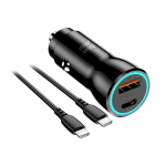 Įkroviklis automobilinis Blue Star (1xUSB-C, QC 3.0, 30W) + laidas "USB-C(Type-C) to USB-C(Type-C)" juodas