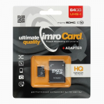 Atminties korta IMRO MicroSD 64GB 100MB/s (class10 UHS I 4K) + SD Adapteris