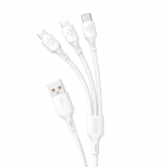 USB kabelis Dudao L8A-3in1 USB-A to USB-C/MicroUSB/Lightning 6A 1.2m baltas