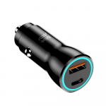 Įkroviklis automobilinis Blue Star (1xUSB, 1xUSB-C, QC 3.0, 25W) juodas