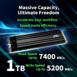 SSD|AGI|750xTBW rating|MTBF 2000000 h|Read speed 7400 MB/s|Write speed 5200 MB/s|NVMe Yes|PCI Express 4.0|M.2|1000 G