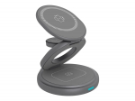 Raidsonic 3 in 1 foldable magnetic charging stand for mobile phone, earpods and smartwatch, Aluminium | Icy Box IB-SH101-CH