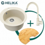 Komplektas: virtuvės plautuvė, mai&scaron;ytuvas ir lentelė HELIKA SR100-113W+5523E2-001+SR-416.300 (bambo)
