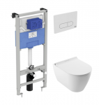 Komplektas &ndash; pakabinamas WC su QR/SC dangčiu Sapphire Rimless + ProSys + Oleas M1 mygtukas KK SAPPHIRE PROSYS W