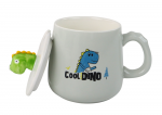 Keramikinis puodelis su dinozauru ir dangteliu, 350 ml