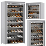 8 Lygių Batų Lentyna su Dulkių Dangčiu, Pilka