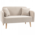 Dvivietė sofa su 2 pagalvėlėmis, kreminė ir natūralios medienos spalvos, 130 x 70 x 80 cm