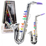 Vaiki&scaron;kas muzikos instrumentas - saksofonas, sidabrinis, 8 spalvoti klavi&scaron;ai