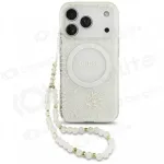 Apple iPhone 18 Pro Max dėklas "Guess IML Flowers Allover Strap MagSafe" (baltas)