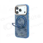 Apple iPhone 18 Pro dėklas "Guess PU 4G Ring Stand MagSafe" (mėlynas)
