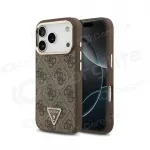 Apple iPhone 18 Pro Max dėklas "Guess PU Leather 4G Strass Triangle Logo Gold Frame MagSafe" (rudas)