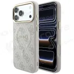 Apple iPhone 18 Pro Max dėklas "Guess PU Leather 4G Gold Frame Embossed MagSafe" (rožinis)