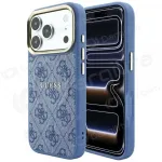 Apple iPhone 18 Pro Max dėklas "Guess PU Leather 4G Gold Frame Embossed MagSafe" (mėlynas)