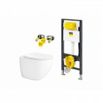 WC komplektas su Viega Prevista Dry rėmu, tvirtinimo elementais ir pakabinamu unitazu Ravak Chrome AquaSpin su lėtai užsidaranči