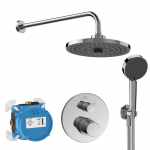 Komplektas du&scaron;o potinkinis Ideal Standard Ceratherm 100: apvali 260mm 2srovių lietaus galva, 100mm rankinis du&scaron;as, alkūnė su lai