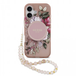 Dėklas Guess IML Flowers Strap MagSafe Apple iPhone 17 rožinis