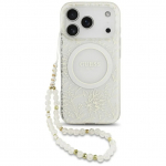 Dėklas Guess IML Flowers Allover Strap MagSafe Apple iPhone 18 Pro baltas