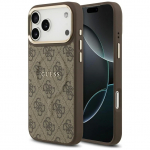 Dėklas Guess PU Leather 4G Gold Frame MagSafe Apple iPhone 17 Pro rudas