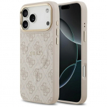 Dėklas Guess PU Leather 4G Gold Frame MagSafe Apple iPhone 17 Pro rožinis