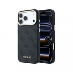 Dėklas Guess PU Leather 4G Gold Frame MagSafe Apple iPhone 18 Pro juodas