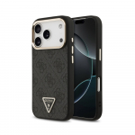 Dėklas Guess PU Leather 4G Strass Triangle Logo Gold Frame MagSafe Apple iPhone 18 Pro juodas