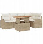 Zestaw 6-częściowy sof ogrodowych z poduszkami beżowy technorattan, Sofa ogrodowa 2-osobowa z miejscem do przechowywania i poduszkami beżowy technorattan | 3358325 | 8721288385284