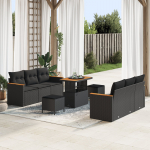 Zestaw Sofy Ogrodowej 9 Element&oacute;w z Poduszkami Black Polirattan Akacja | 3364949 | 8721288450685