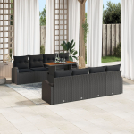 vidaXL Zestaw jadalny z poduszkami, Black, polirattan, akacja | 3349561 | 8721158996756