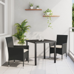 vidaXL 7 dalių lauko valgomojo komplektas su pagalvėlėmis &scaron;viesiai pilkas poliratanas, vidaXL juodas lauko stalas 160x80x73 cm grūdintas stiklas | 3379811 | 8721288647313