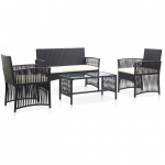 Zestaw 13-elementowy sof ogrodowych z poduszkami Czarny Polirattan Akacja, 2-osobowa sofa ogrodowa z miejscem do przechowywania i poduszkami Czarny Polirattan, 3-elementowy zestaw do jadalni ogrodowej z poduszkami Czarny Polirattan Akacja | 3364925 | ...