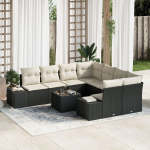 vidaXL Zestaw Sof Ogrodowych 9 Części z Poduszkami Black Polirattan | 3355666 | 8721288359377