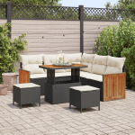vidaXL Zestaw Sofy Ogrodowej 8-elementowy z Poduszkami Black Polirattan Akacja | 3365255 | 8721288453747