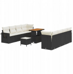vidaXL 11-elementowy zestaw sof ogrodowych z poduszkami Black Poly Rattan Akacja, vidaXL 3-elementowy zestaw do jadalni ogrodowej z poduszkami Black Poly Rattan Akacja | 3361720 | 8721288418395
