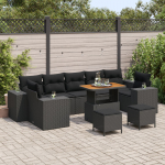 vidaXL 10-częściowy zestaw sof ogrodowych z poduszkami Black Poli Rattan Akacja, vidaXL 3-częściowy zestaw do jadalni na zewnątrz z poduszkami Black Poli Rattan Akacja | 3361989 | 8721288421081
