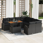 vidaXL Zestaw do jadalni w ogrodzie 9-elementowy z poduszkami Black polirattan akacja | 3349568 | 8721158996824
