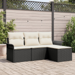 Zestaw 4-częściowej Sofy Ogrodowej vidaXL z Poduszkami Black Poli Rattan | 3353976 | 8721288342478