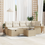 Zestaw sof ogrodowych vidaXL 7-częściowy z poduszkami Beżowy rattan, Sofa ogrodowa 2-osobowa vidaXL z miejscem do przechowywania i poduszkami Beżowy rattan | 3360222 | 8721288403414