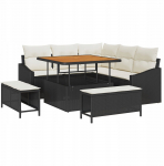 vidaXL 8-częściowy zestaw sof ogrodowych z poduszkami Black Polirattan Akacja | 3362645 | 8721288427649